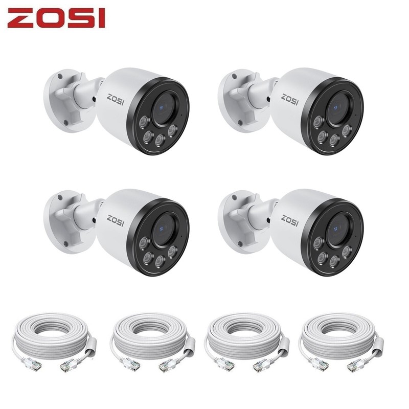 ZOSI 4PK 4MP PoE Security IP Camera System 100ft IR Night Mic Outdoor AI Detect