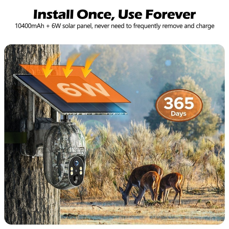 2* Solar Power 4G LTE Cellular 2.5K PTZ Security Camera Trail Cam w/ US SIM Card gallery