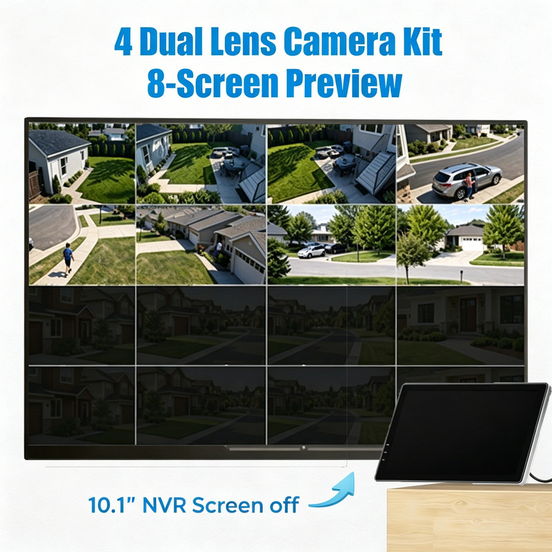 Wireless Security Camera System with 10.1" Monitor 4pcs Dual Lens Outdoor Camera gallery