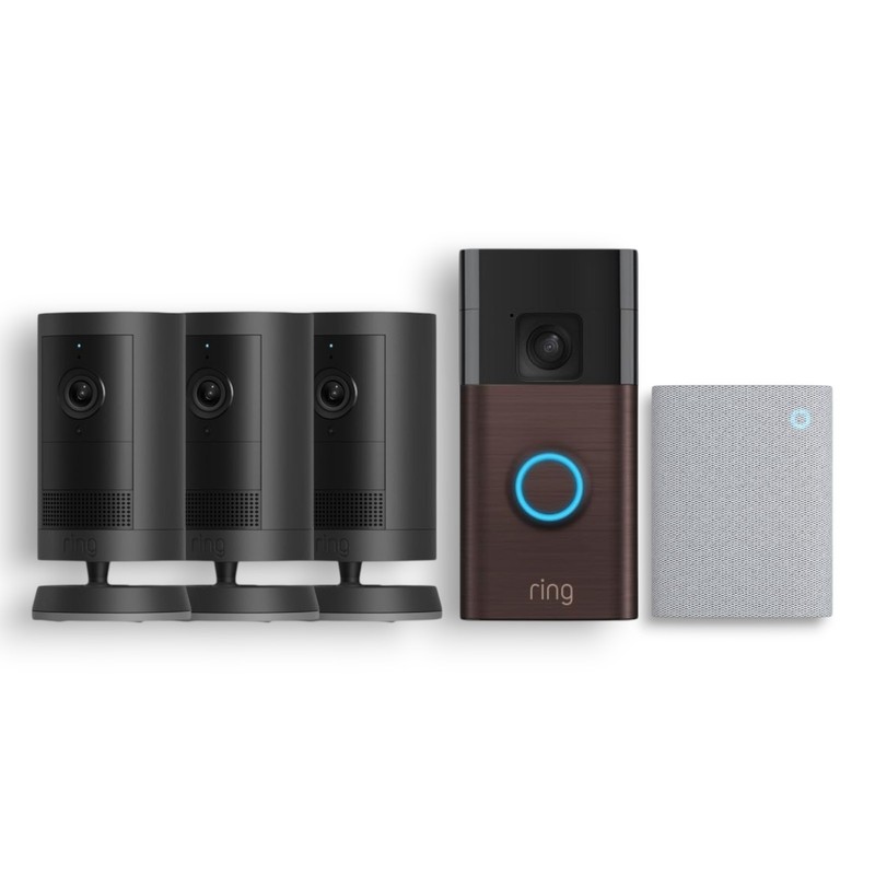 Ring Battery Doorbell Venetian Bronze with Smart Wi-Fi + Outdoor Cam Plus Black