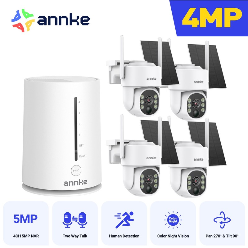 ANNKE 4MP PT Wireless Security IP Camera System Solar Battery Two Way Talk Color