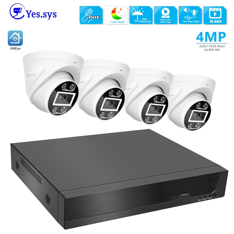 8CH H.265 8MP 4K POE NVR 4PCS 4MP IP Audio ColorVu Dome Security Camera SYSTEM