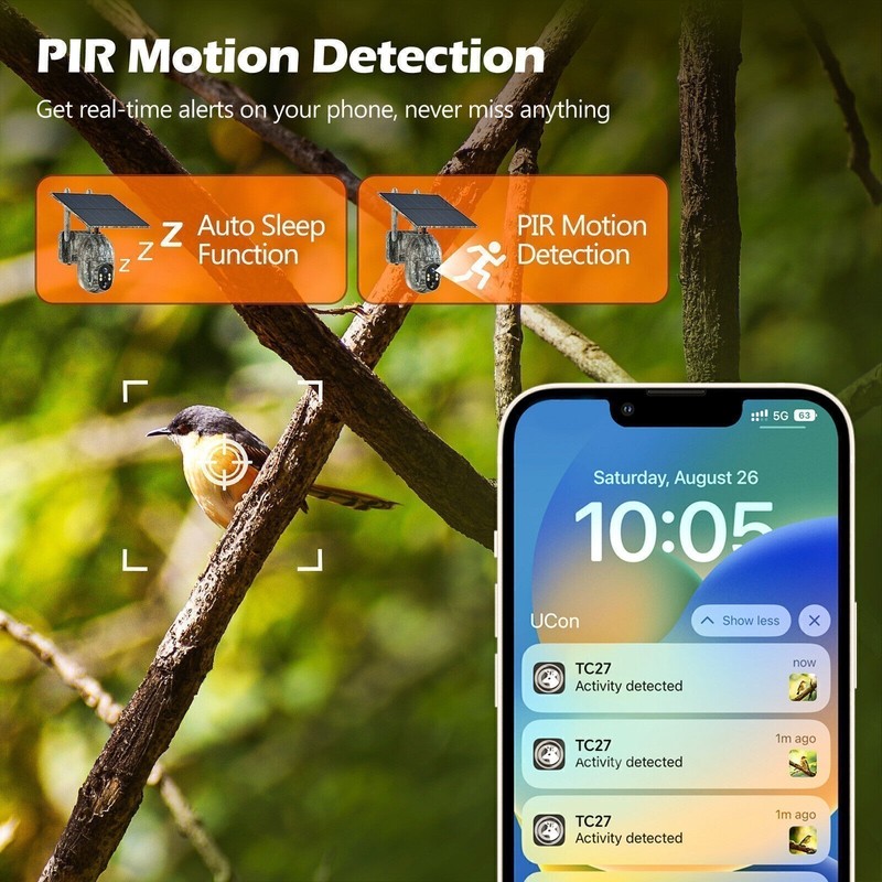 2* Solar Power 4G LTE Cellular 2.5K PTZ Security Camera Trail Cam w/ US SIM Card gallery