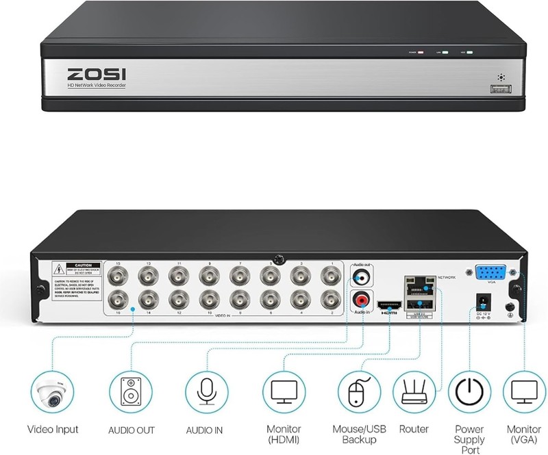 ZOSI 16CH 1080P Home Security Camera System CCTV DVR with 2TB for 24/7 Recording gallery