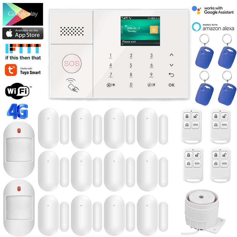 Tuya APP WiFi+US 4G Wireless Smart Home House Security Alarm System+Alexa+Google
