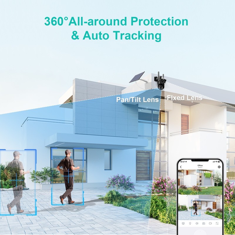 2PCS 5G Solar Powered 8MP Wireless WiFi PTZ Security IP CCTV Camera 2-Way Audio gallery