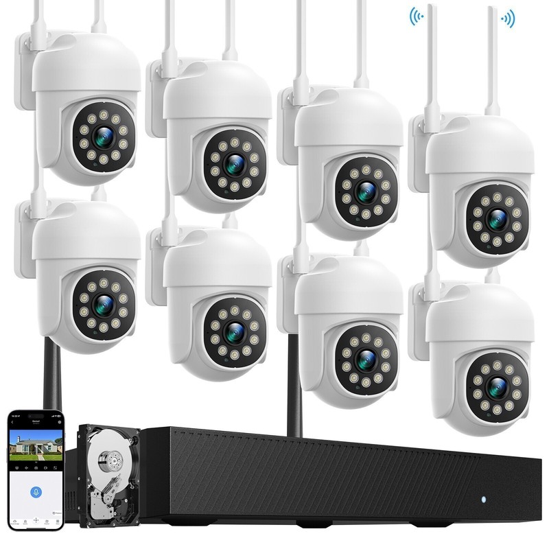 8Pcs PTZ Cameras Wireless CCTV Security Camera System WiFi 16CH 4K NVR Audio US gallery