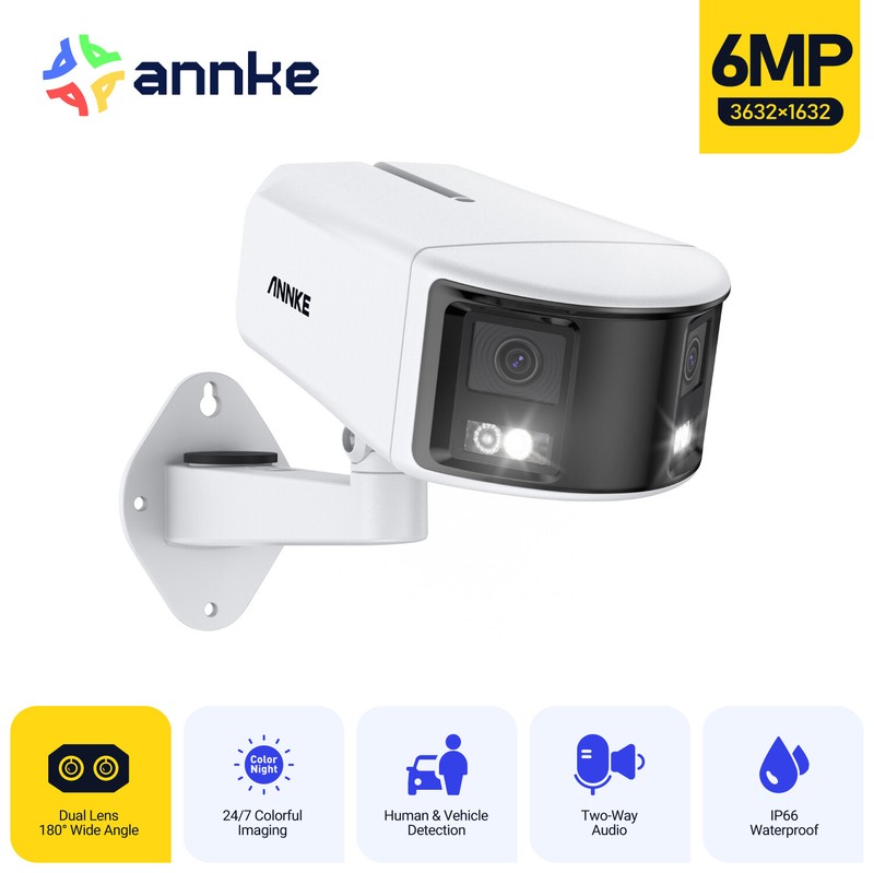 ANNKE 6MP PoE IP Security Camera Two-Way Audio Dual Lens Color Night Vision AI