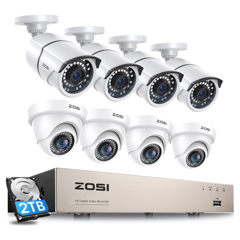 ZOSI 8CH 1080P Outdoor Security Camera System 5MP Lite CCTV DVR Kit 1/2TB HDD
