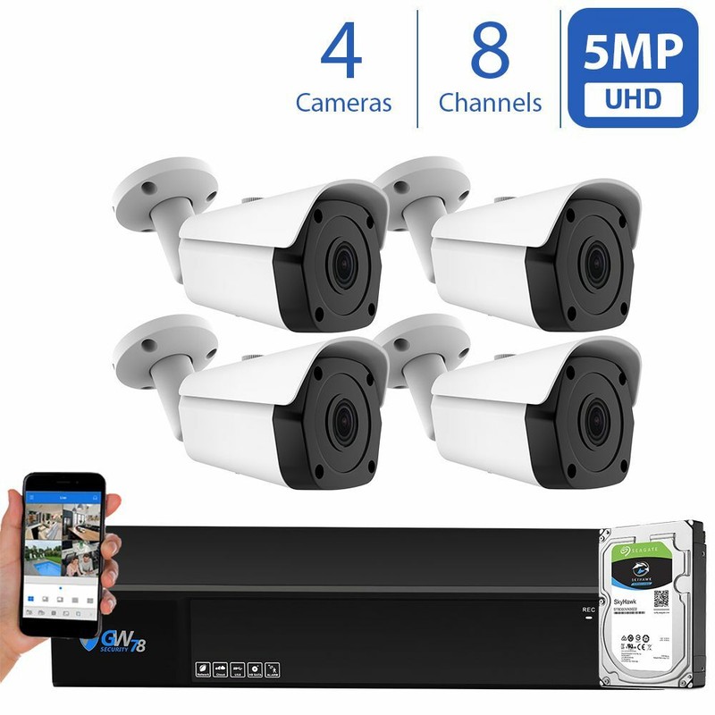 8 Channel DVR (4) 5MP HD 1920p CCTV Weatherproof Bullet Security Camera System