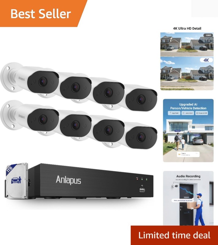 8CH 4K Security Camera System with Audio, 8pcs 8MP Wired CCTV Cameras Outdoor…