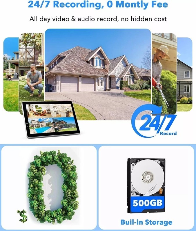 Wireless Security Camera System with 10.1" Monitor 4pcs Dual Lens Outdoor Camera gallery