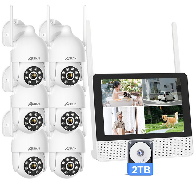 ANRAN CCTV 5MP IP Security Camera System 360°PTZ WiFi Wireless 8Cams 12″ Monitor