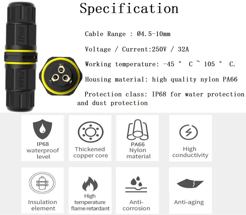 10PCS 3 Pole Wire Connector IP68 Waterproof Junction Box M20 3Pin Screw-In Black gallery