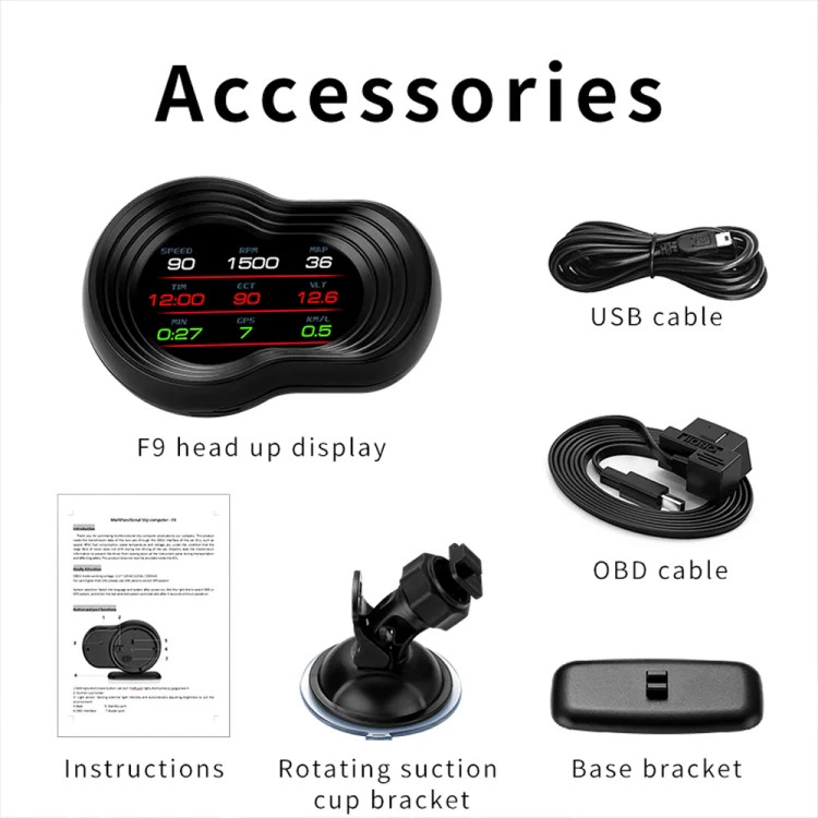 F9 OBD2 + GPS Mode Car HUD Head-up Display Speed / Water Temperature / Voltage D gallery
