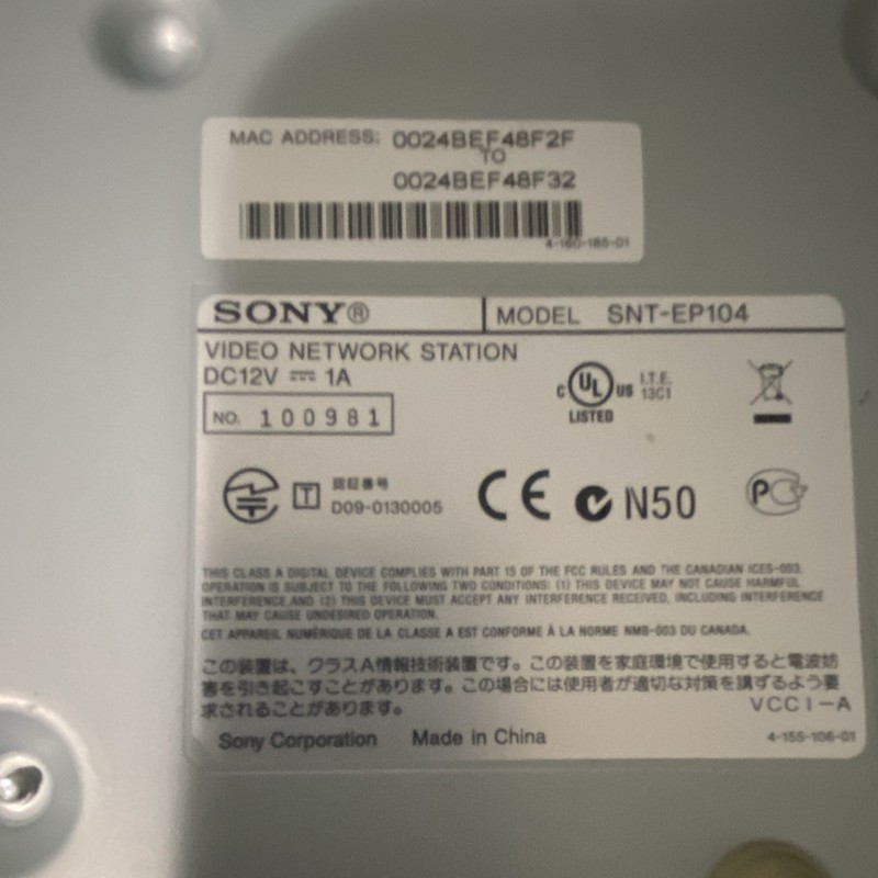 Sony IPELA SNT-EP104 IP/Network Video Network Station BNC/Ethernet DC12V gallery