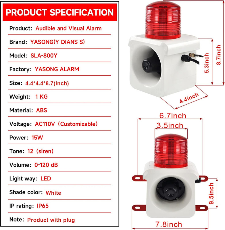 YASONG SLA-800Y Wireless Remote Control Alarm Siren(2Km/1.24 Mi), LED Strobe War gallery