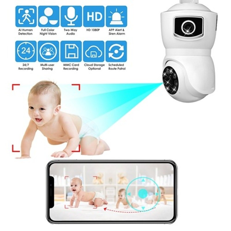 iMountek Dual Lens Security Camera E27 Light Socket Surveillance Camera 1080P gallery