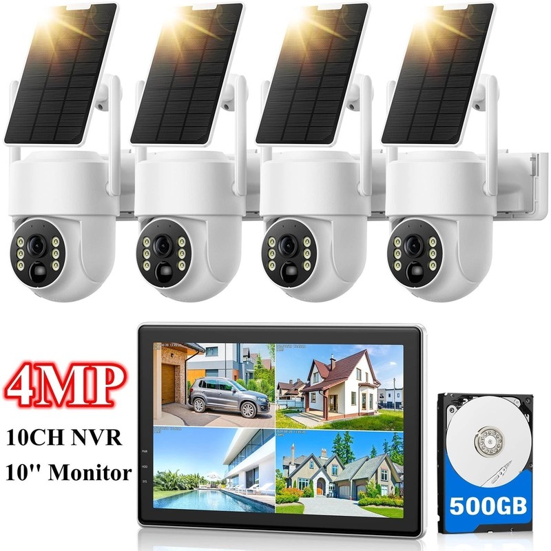 Wireless Security Camera System with NVR Pan/Tilt Solar Battery Powered Outdoor