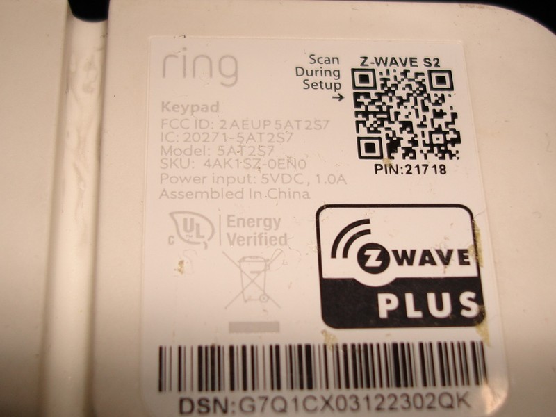 Ring 5AT2S7 (2nd Gen) White Wireless Z-Wave Home Security System Alarm Keypad gallery