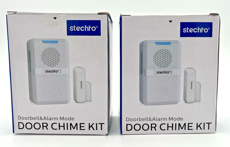 Lot of 2 - Stechro Wireless Door/Alarm Chimes - 600' Range/62 Tones - White -NEW