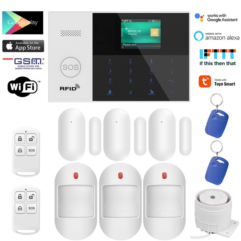 TUYA APP WiFi GSM Wireless Home Security Alarm System+Amazon Alexa+Google Home