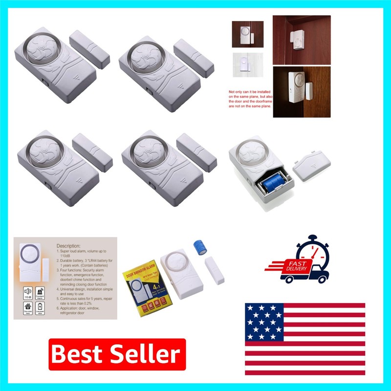 Child Safety Magnetic Sensor Alarms – 110dB Smart Door & Window Alarms 4-Pack