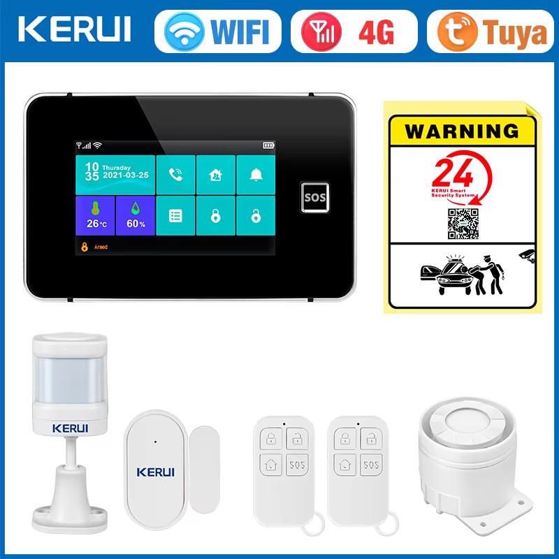 G64B 4G Home Burglar Alarm 4.3 Inch Touch Screen Home Alarm System WiFi GSM Tuya