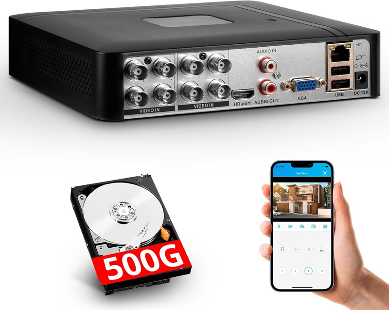 New 4/8 Channel H.265 1080P DVR with Hard Drive 500GB for Security Camera System