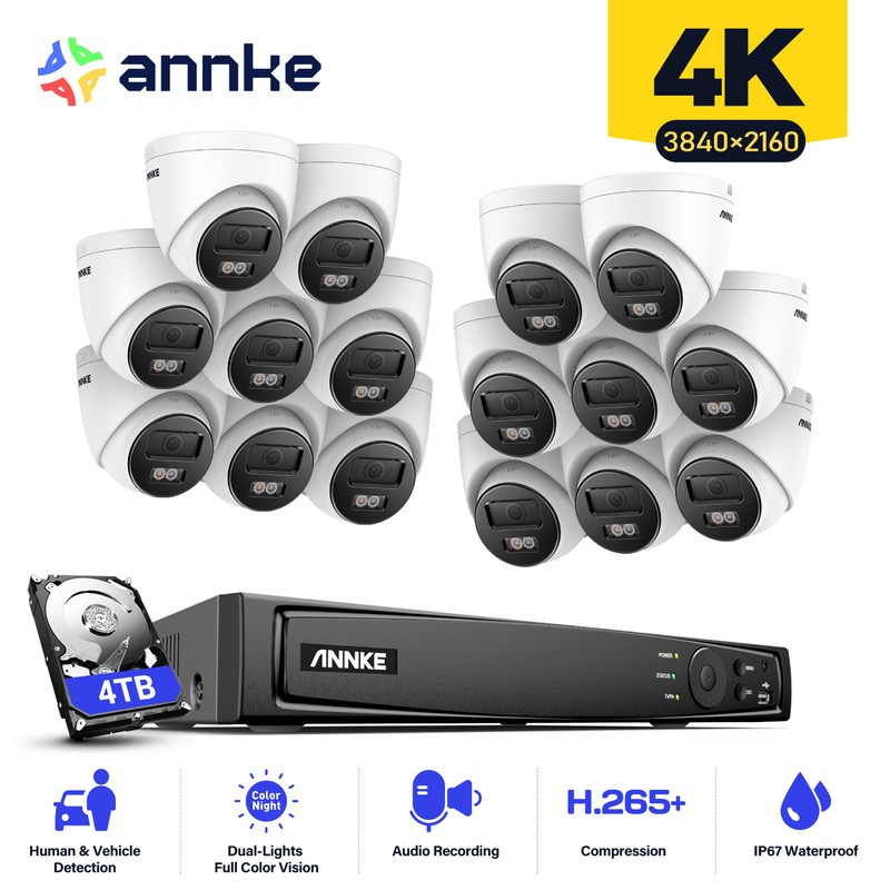 ANNKE 12MP 16CH NVR 4K Audio POE Security Camera System 8MP Outdoor Color CCTV