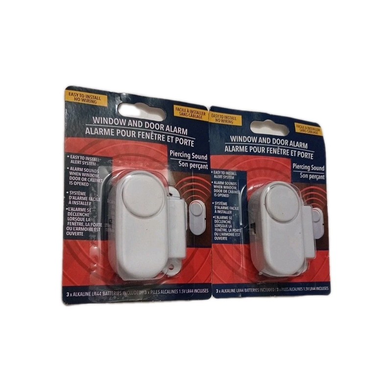 LOT OF 2- WINDOW & DOOR ALARM (PIERCING SOUND) ALKALINE LR44 BATTERIES