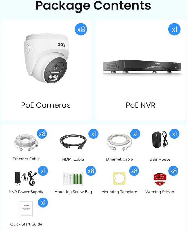 ZOSI 16CH C220 4K 8MP 8 x 8MP PoE IP Cameras POE Security Camera System 4TB HDD gallery