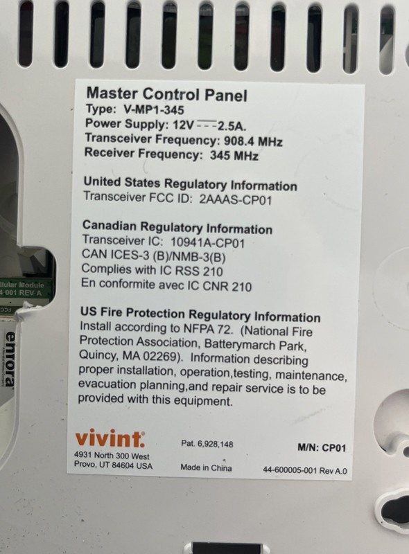 VIVINT SECURITY MASTER CONTROL PANEL TYPE V-MP2-345 gallery