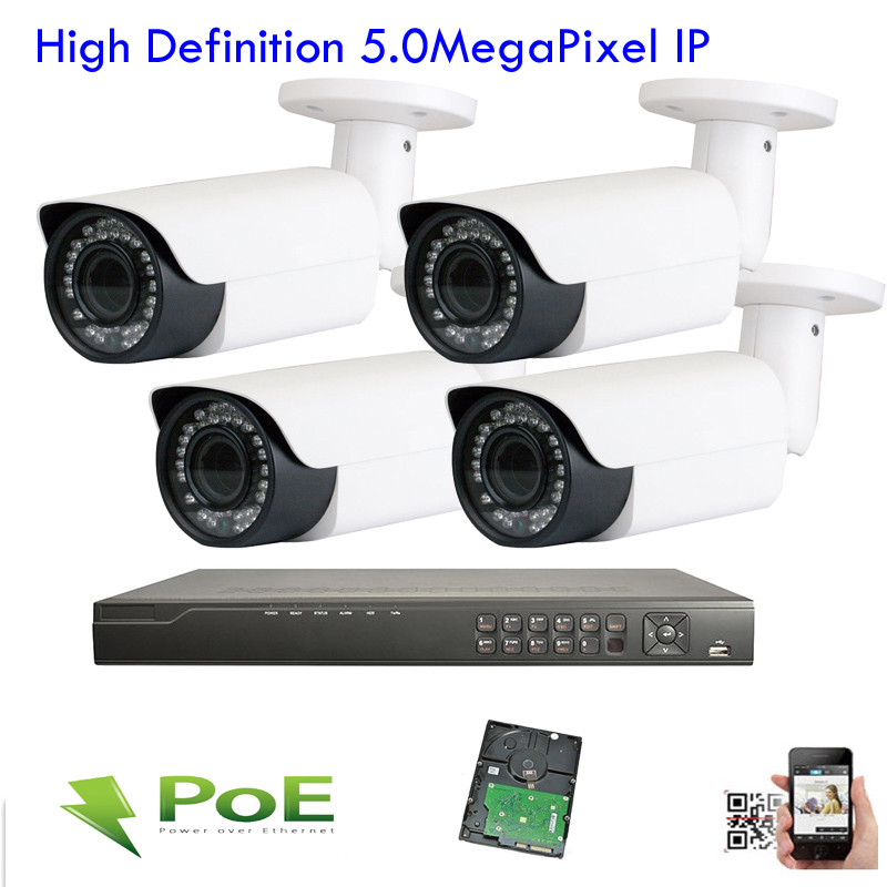 4Channel Wifi NVR 2592x1920P 5MP PoE IP 42IR Security Camera System IP66 PoE 76G