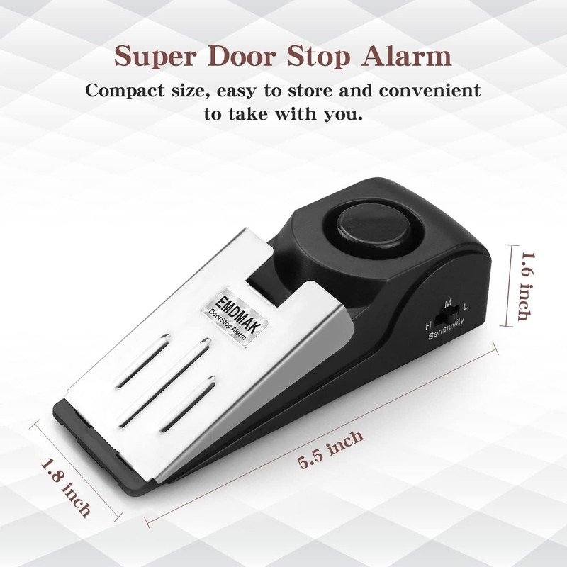 120DB Door Stop Alarm Set - Adjustable Sensitivity & Rubberized Base (2 Pack) gallery