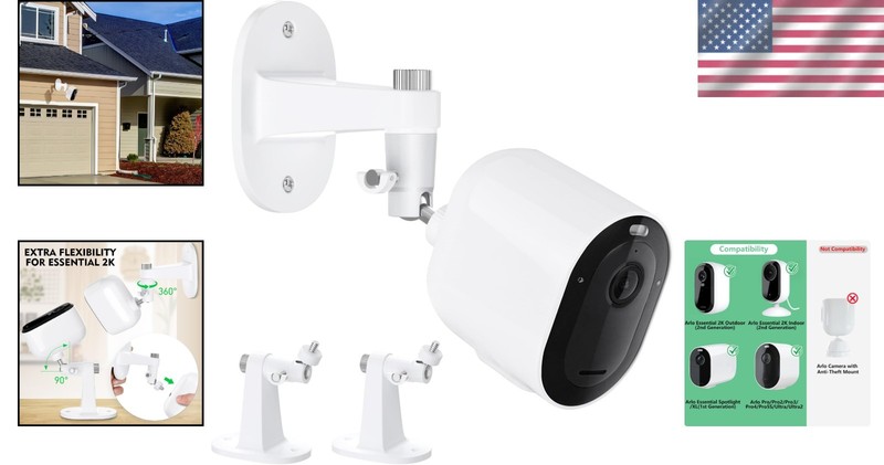 2-Pack White Adjustable Security Camera Mount - Fits Arlo Essential & Pro Series gallery