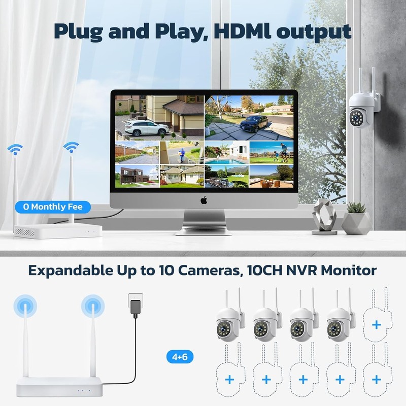 Wireless Security Camera System 10CH 4K NVR 8Pcs 1080P Outdoor Cameras 500GB HDD gallery