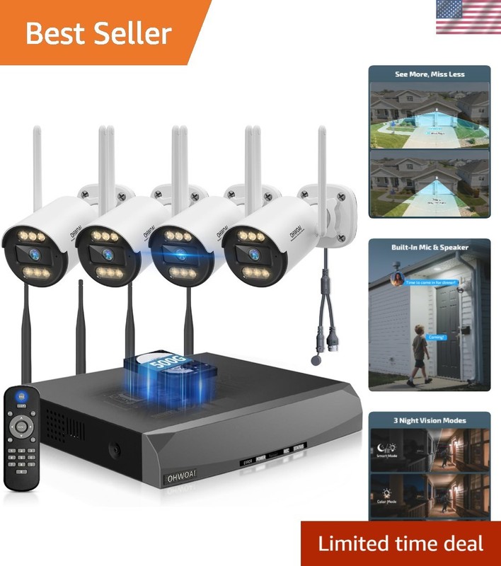 Versatile 130° WiFi Security Camera System with Two-Way Audio & 500GB Storage