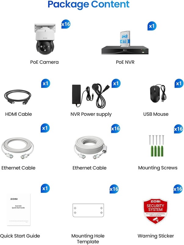 ZOSI C290 4K 16CH POE Security Camera System 16x 8MP Outdoor IP Cameras 4TB HDD gallery