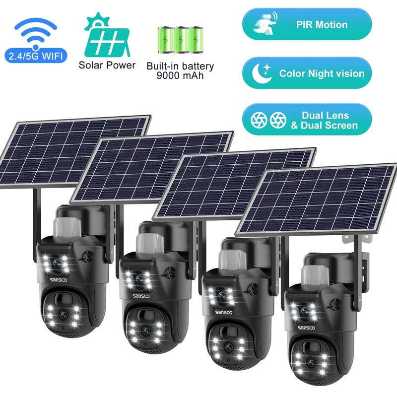 Solar Battery Powered Wireless WiFi Outdoor Pan/Tilt Home Security Camera System