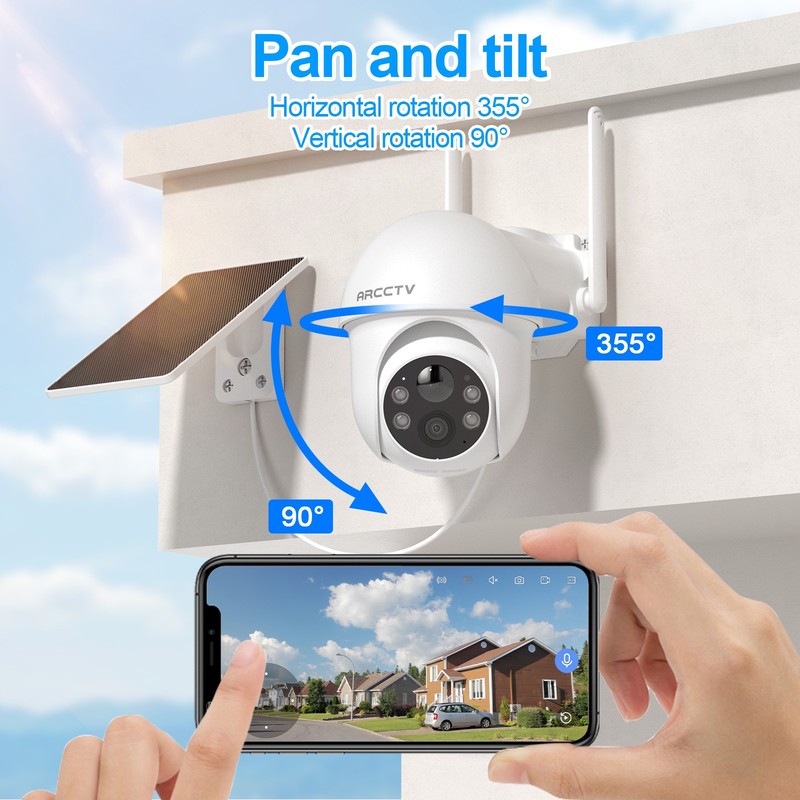 ARCCTV 4MP WiFi6 Wireless Outdoor Security Camera Solar Battery Powered PTZ Cam gallery