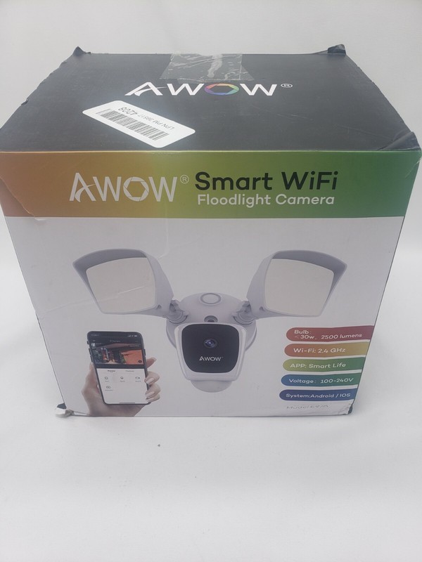 AWOW Smart WiFi Floodlight Camera, Android/iOS, 2500 Lumens (E97A)