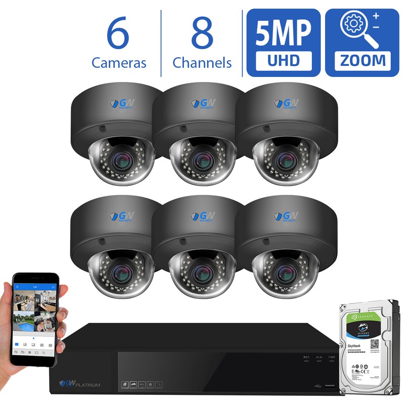8CH 4K H.265 NVR (6) 5MP 4X Optical Zoom PoE IP Dome Camera Security System 1TB