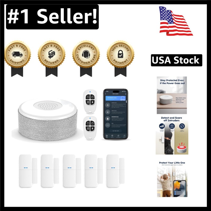 8-Piece WiFi Door Alarm System with Voice Control & App Alerts for Smart Homes