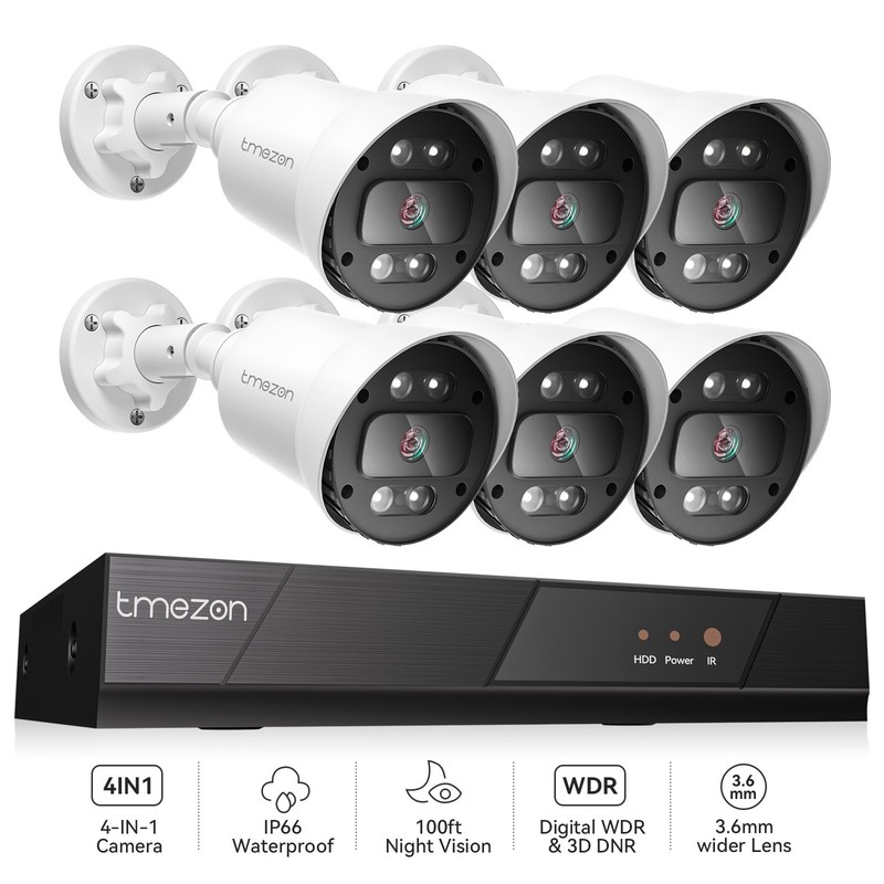 TMEZON 5MP Home IP Camera System CCTV DVR HD IR Outdoor IP66 Waterproof