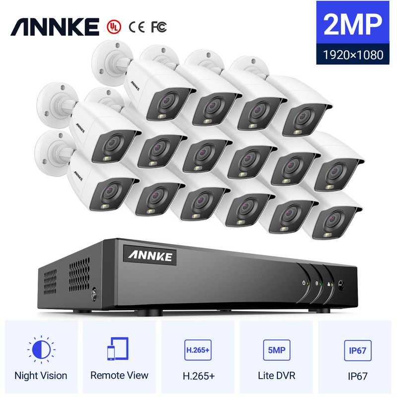ANNKE 16CH 5MP H.265+ DVR 1080P Full Color Night Vision Security Camera System