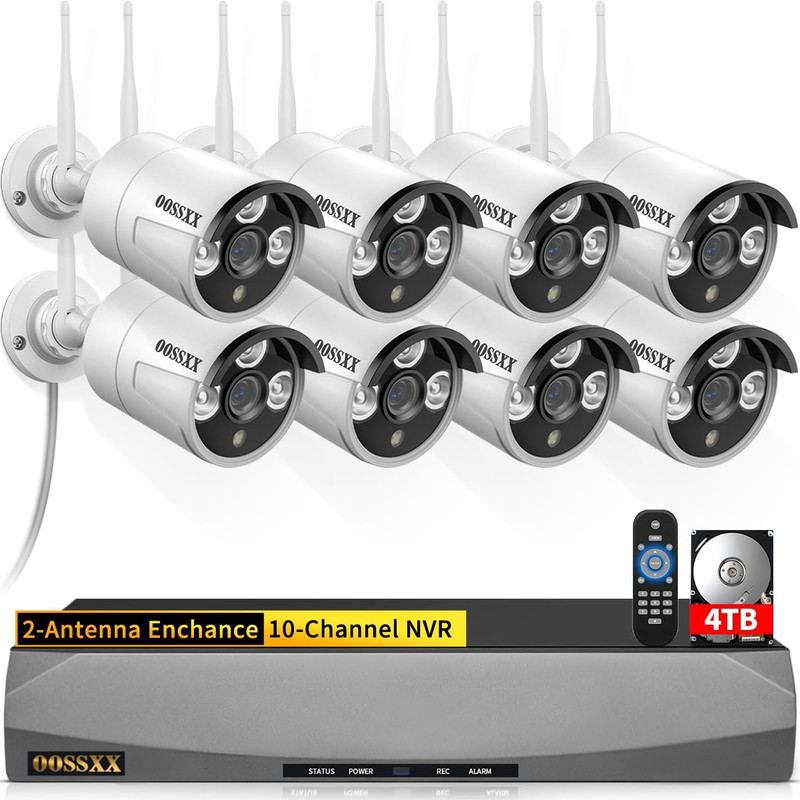 (2026 Update) Wireless Security Camera System, 10CH Wifi NVR with 8 X 3MP Dual A