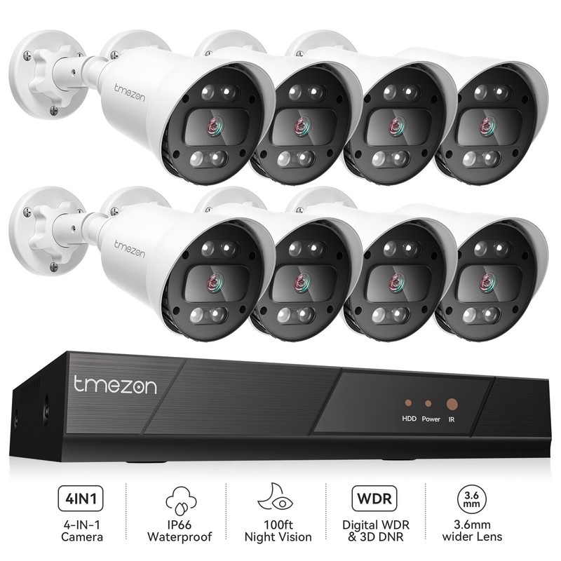 TMEZON 8CH 5MP DVR Security Camera System Kit Home Outdoor Color Night Vision
