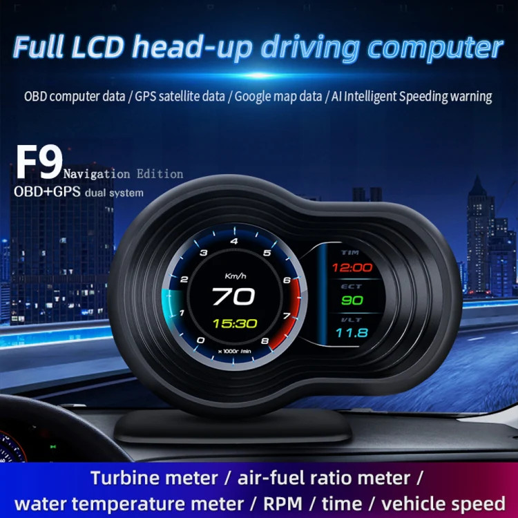 F9 OBD2 + GPS Mode Car HUD Head-up Display Speed / Water Temperature / Voltage D gallery