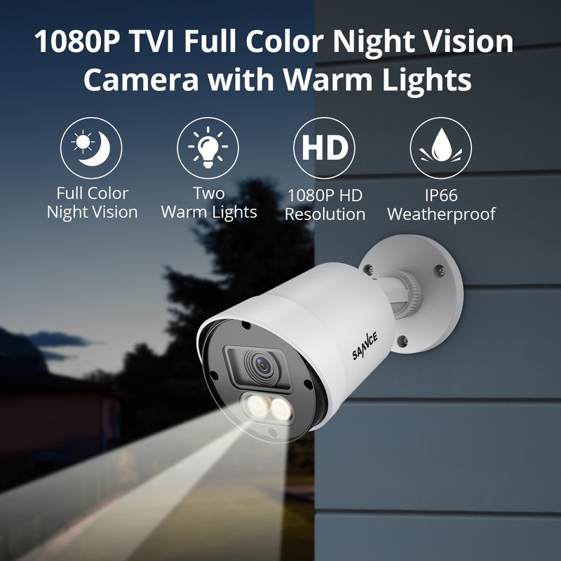 SANNCE 4pcs HD 1080P Security Camera 2MP Full Color Night Vision LED Warm Light gallery